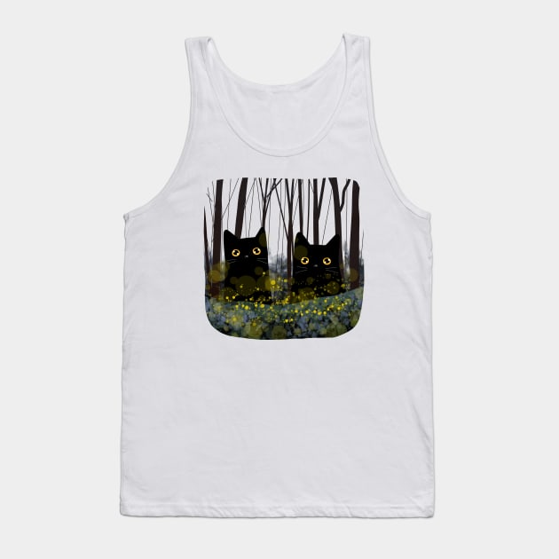 Black Cats and Fireflies Tank Top by KilkennyCat Art